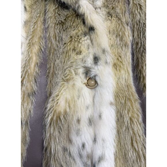 Vintage Faux Fur Short Coat Made in England Button Front Beige Brown sz L - Picture 11 of 14